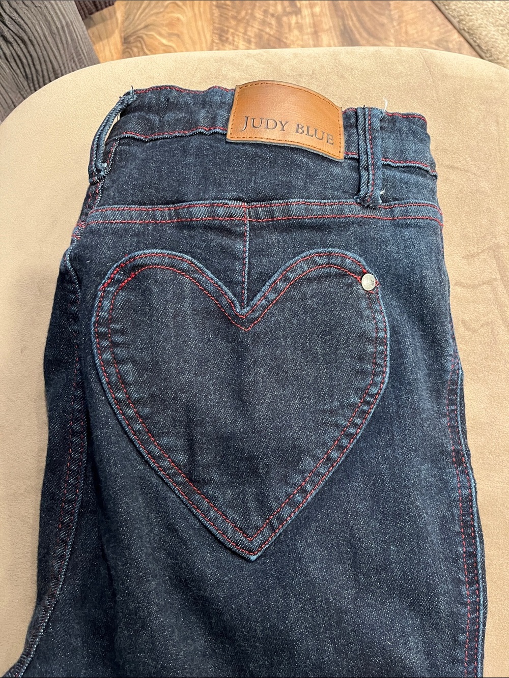 Judy Blue Dark Indigo Jeans with Red Stitching Heart Pockets